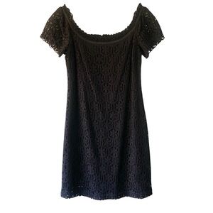 Shoshanna Crochet Black Lace Cap Sleeve Above Knee Cocktail LBD Dress SZ 8